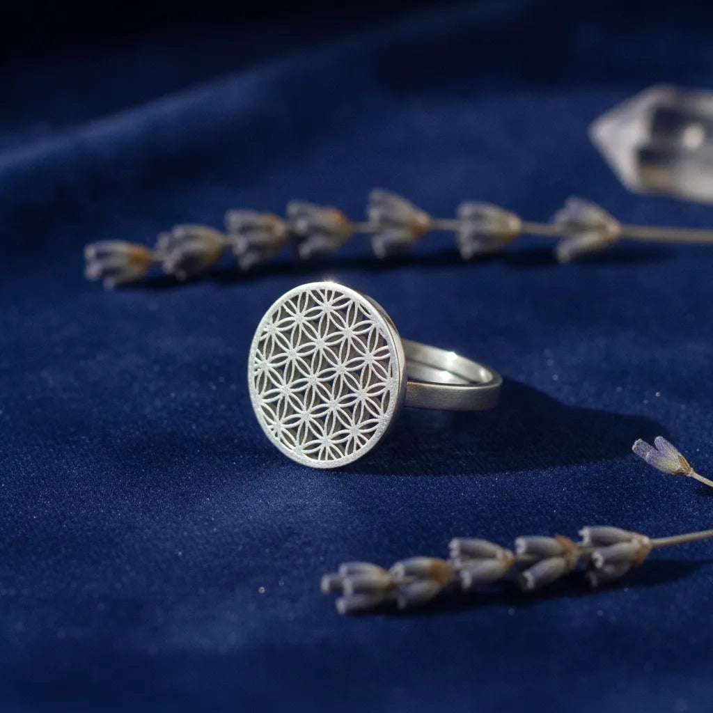 Bague Fleur de Vie Ajustable Dorée ou Argentée