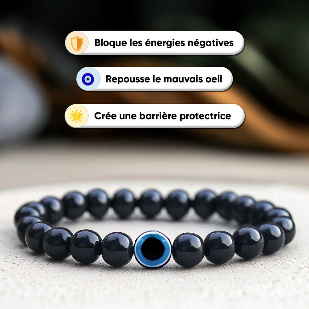Bracelet Obsidienne Noire Œil Protecteur