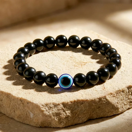 Bracelet Obsidienne Noire Œil Protecteur