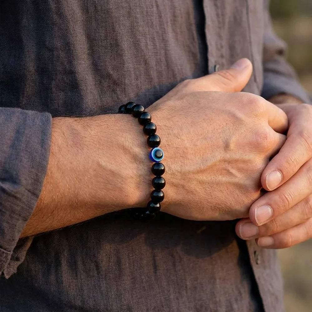 Bracelet Obsidienne Noire Œil Protecteur