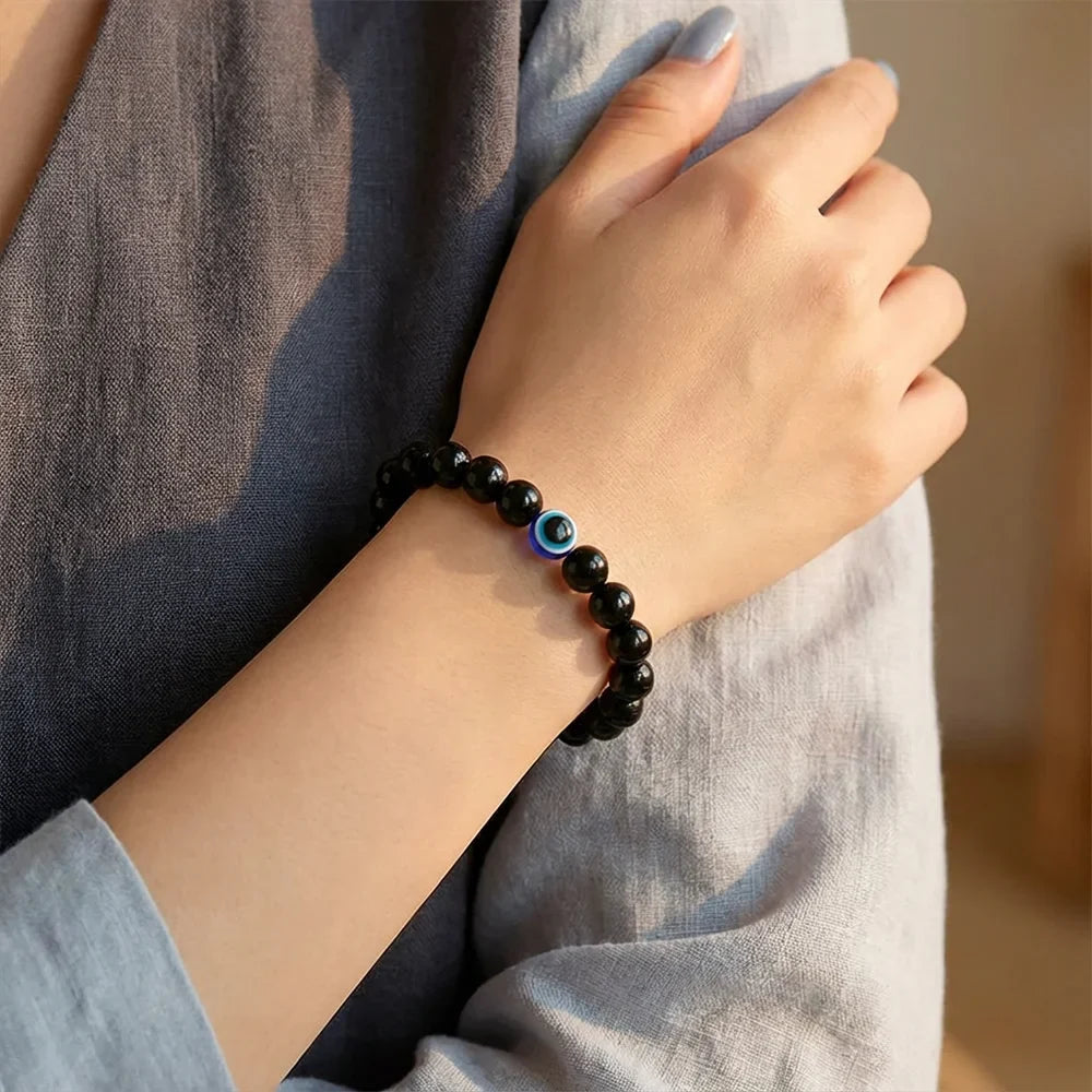 Bracelet Obsidienne Noire Œil Protecteur