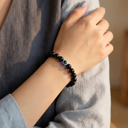 Bracelet Obsidienne Noire Œil Protecteur