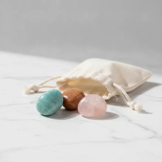 Pochon 3 Pierres Positivité : Soleil, Quartz Rose, Amazonite