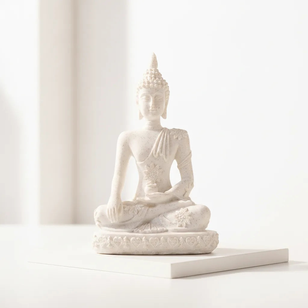 Statue Bouddha Quiétude Résine Blanche