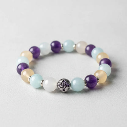 Bracelet Ménopause Sereine : Calcédoine, Améthyste, Pierre de Lune