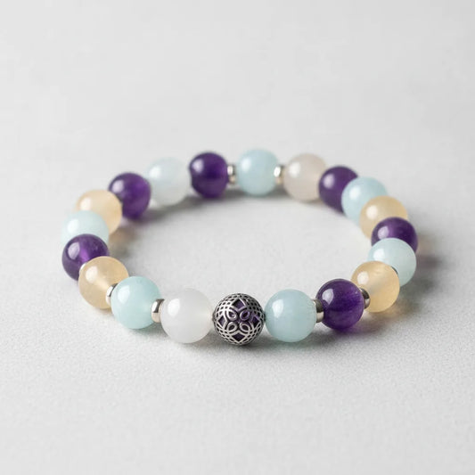 Bracelet Ménopause Sereine : Calcédoine, Améthyste, Pierre de Lune