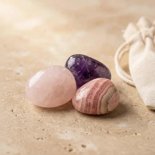 Pochon Pierres Amour Inconditionnel : Quartz Rose, Rhodochrosite, Améthyste
