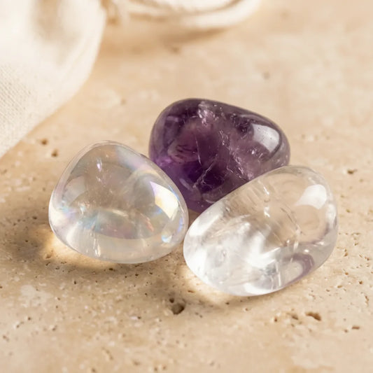 Pochon Éveil Spirituel : Améthyste, Quartz Aura, Cristal de Roche