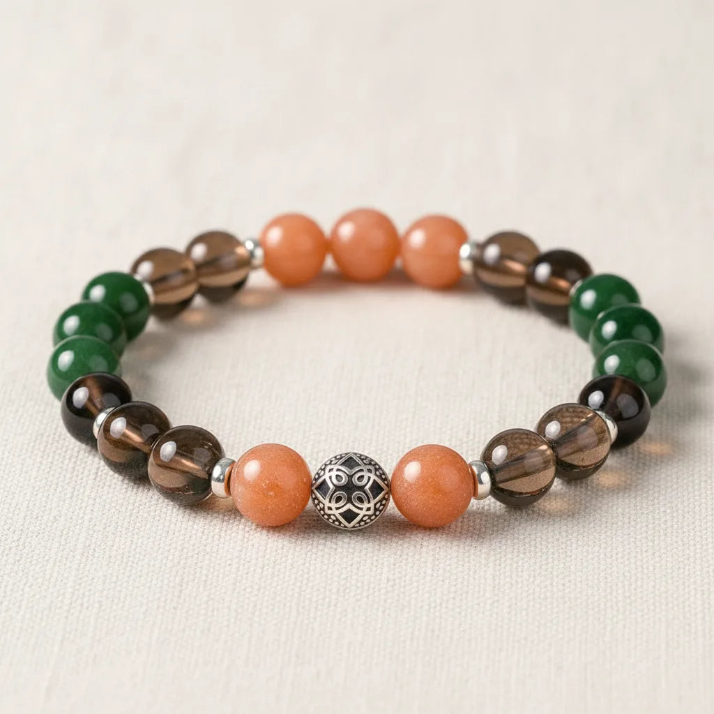 Bracelet Énergies Hivernales Quartz Fumé Jade Pierre de Soleil