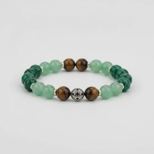 Bracelet Porte-Bonheur : Aventurine, Quartz Fumé, Malachite