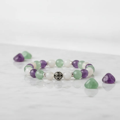 Bracelet Maman Zen : Améthyste, Pierre de Lune, Aventurine