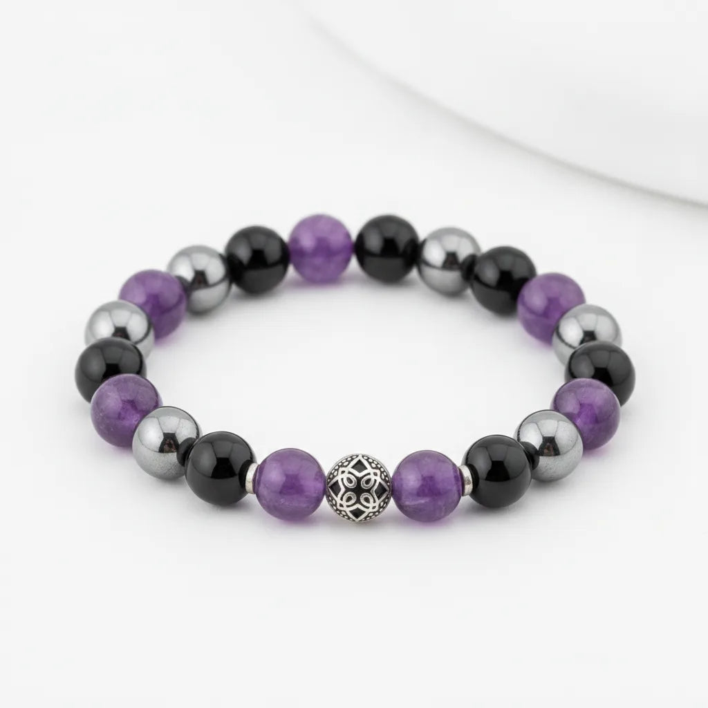 Bracelet Douce Nuit : Améthyste, Hématite, Tourmaline