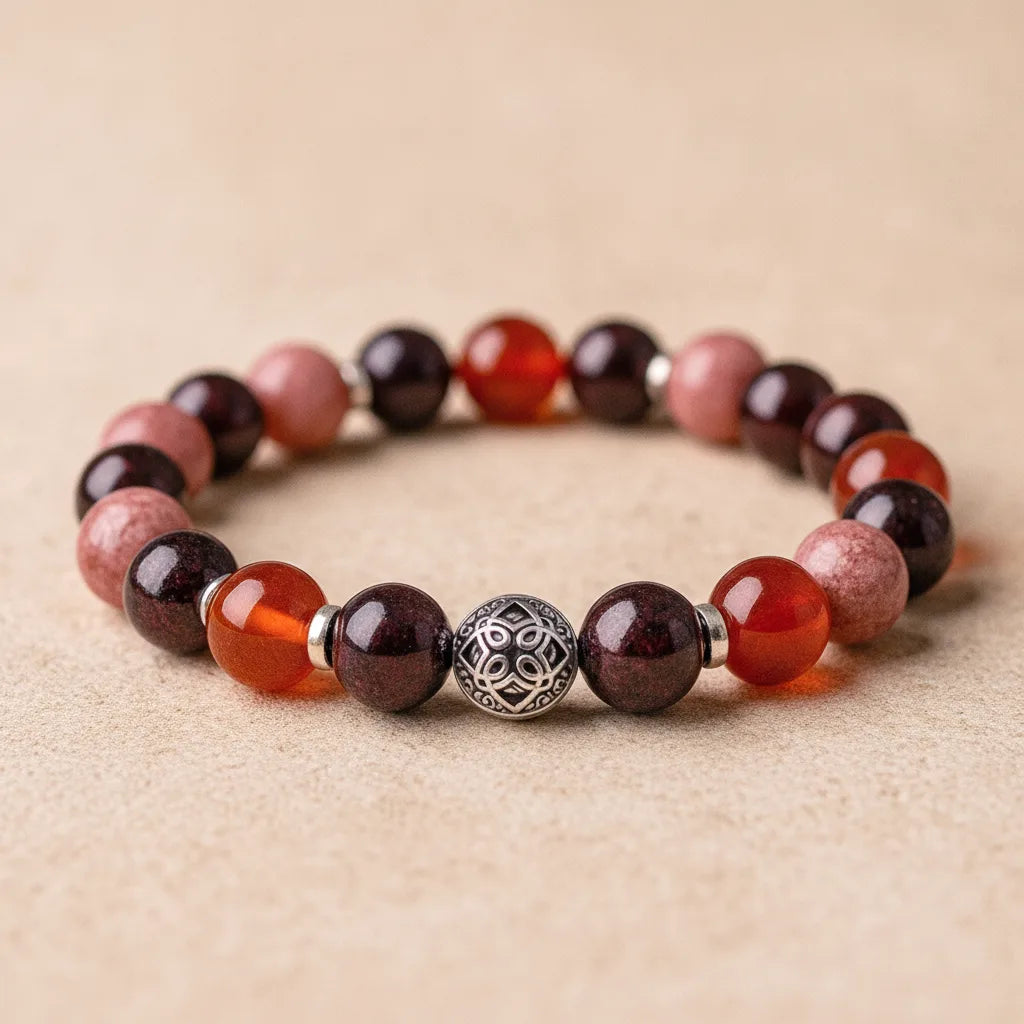 Bracelet Libido : Grenat, Cornaline, Rhodochrosite