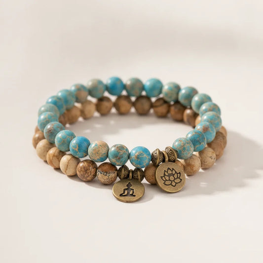 Duo Bracelets Jaspe Paysage & Impérial : Énergie & Confiance