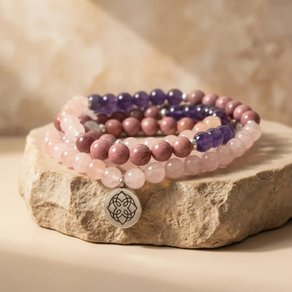 Mâlâ Amour Inconditionnel : Quartz Rose, Rhodochrosite, Améthyste