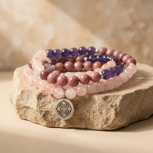 Mâlâ Amour Inconditionnel : Quartz Rose, Rhodochrosite, Améthyste