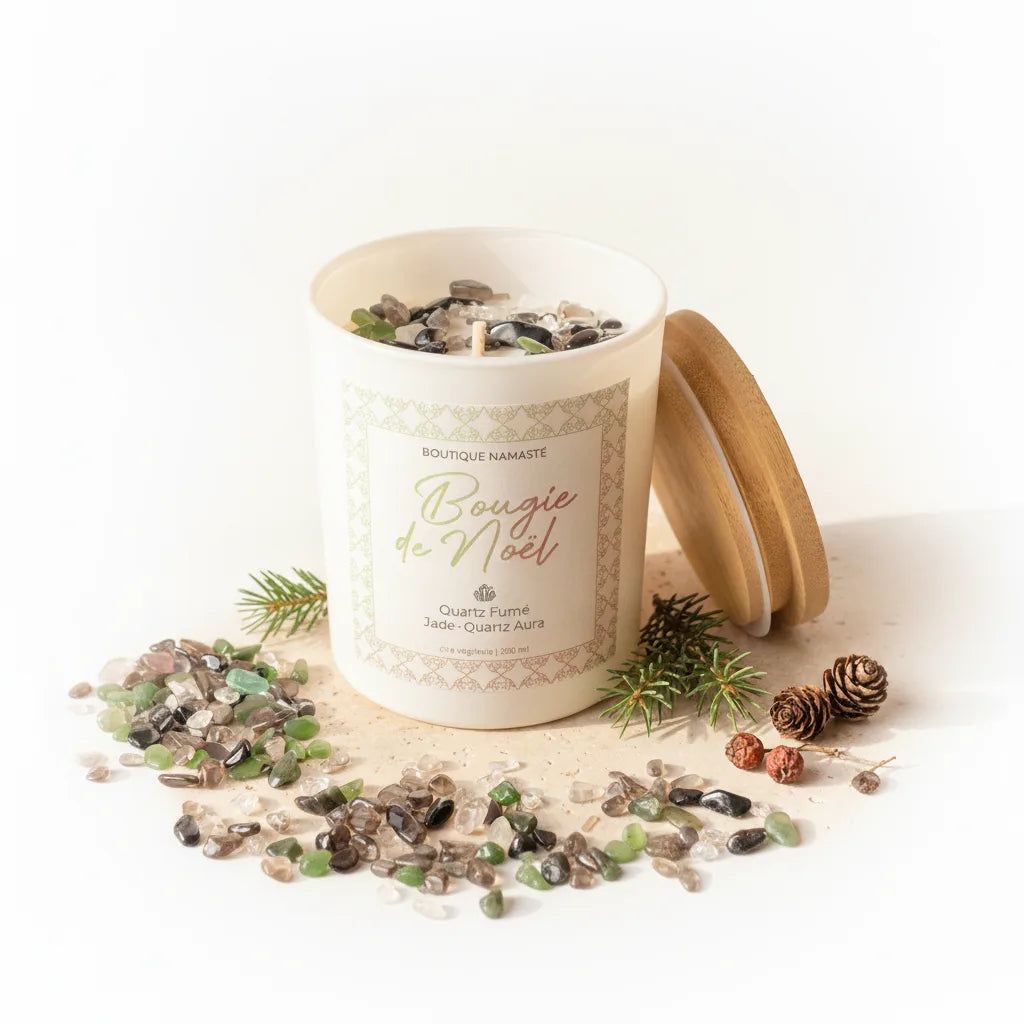 Bougie Magie de Noël : Jade, Quartz Fumé & Aura