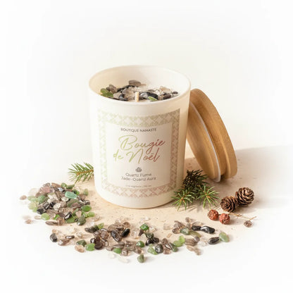 Bougie Magie de Noël : Jade, Quartz Fumé & Aura