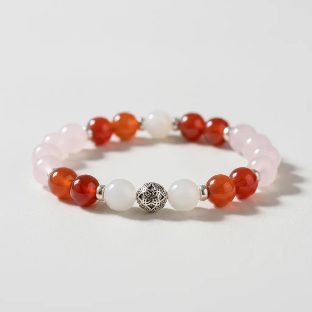 Bracelet Désir Maternel : Cornaline, Quartz Rose, Pierre de Lune