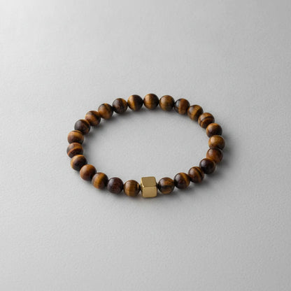 Bracelet Oeil de Tigre Homme Cube Doré