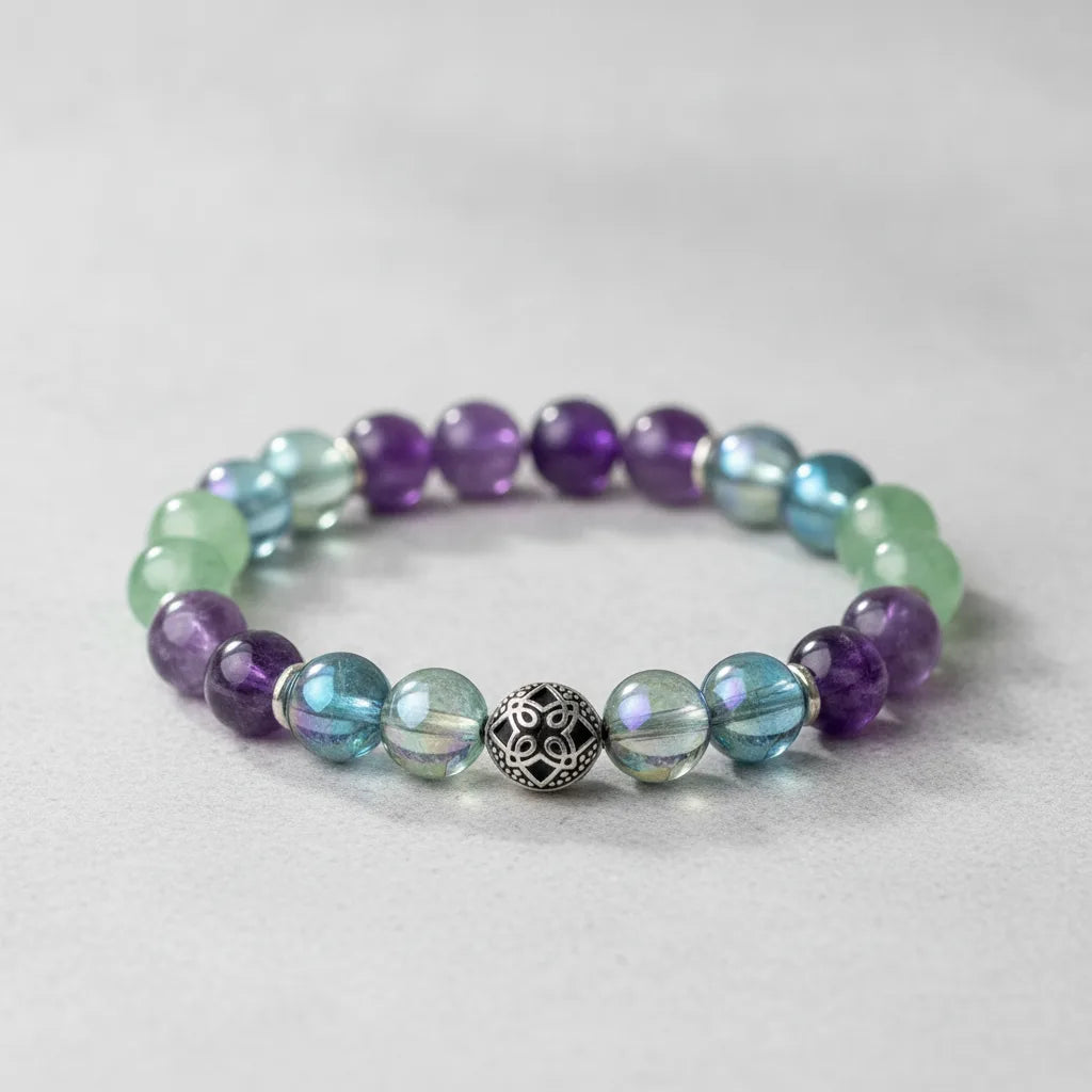 Bracelet Loi de l'Attraction : Quartz Aura, Améthyste, Aventurine