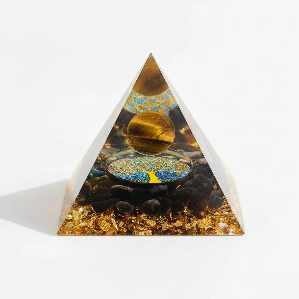 Pyramide Orgonite Bouclier de Protection Oeil de Tigre Obsidienne
