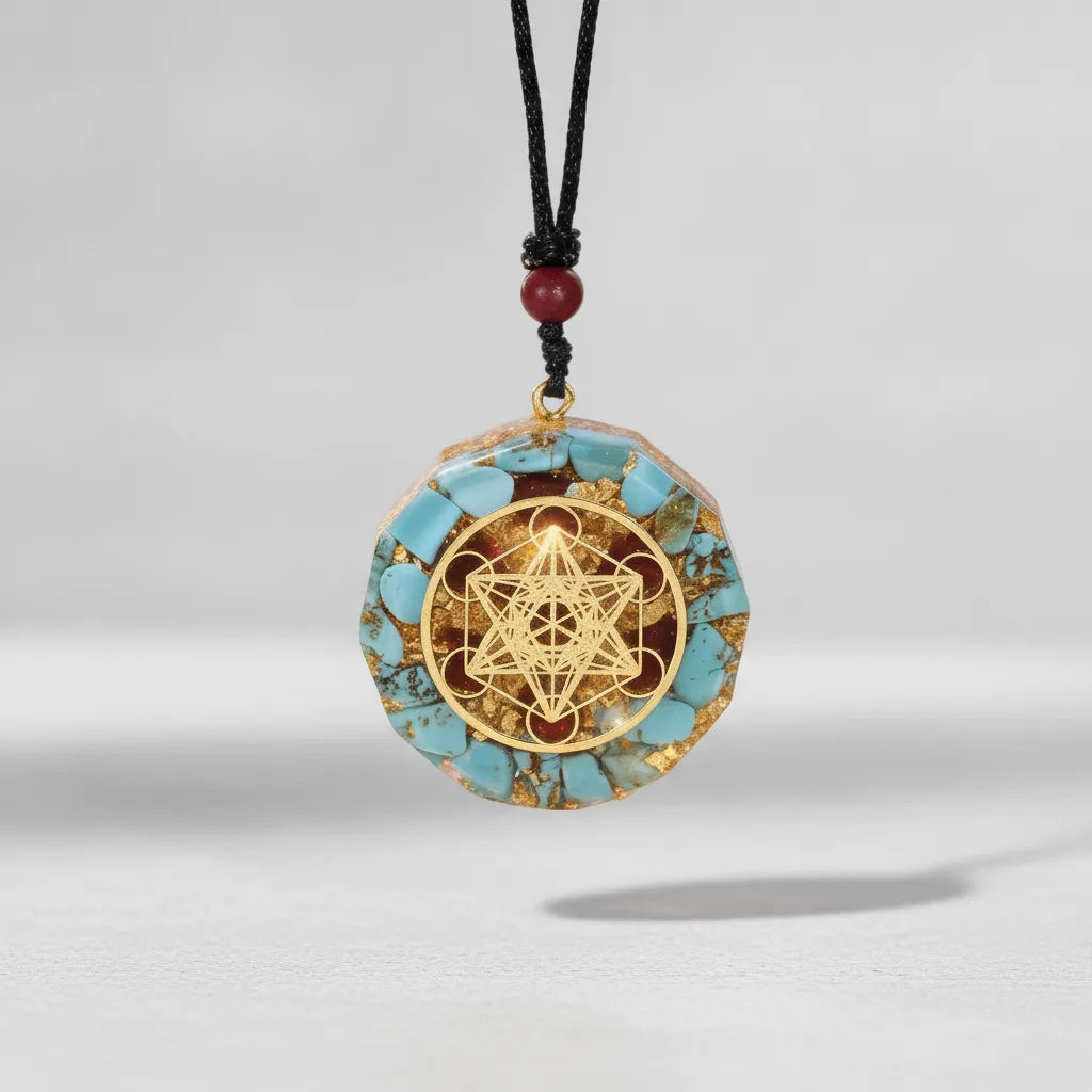 Pendentif Orgonite Cube de Métatron Turquoise