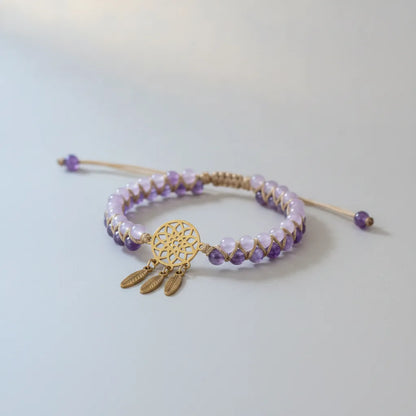 Bracelet Attrape-Rêve Améthyste & Quartz Rose