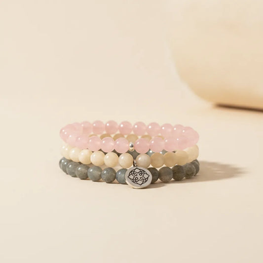 Mâlâ Féminin Sacré : Pierre de Lune, Quartz Rose, Labradorite