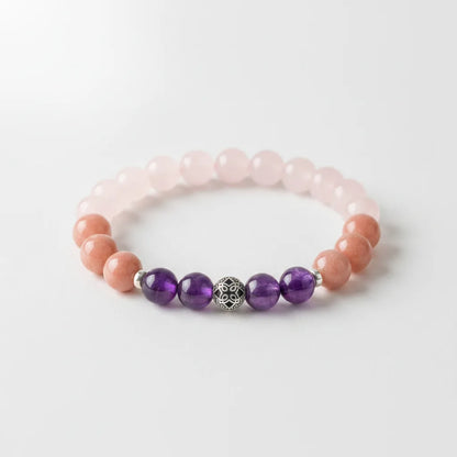 Bracelet Amour Inconditionnel : Quartz Rose, Rhodochrosite, Améthyste