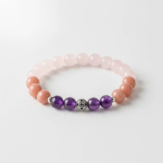 Bracelet Amour Inconditionnel : Quartz Rose, Rhodochrosite, Améthyste
