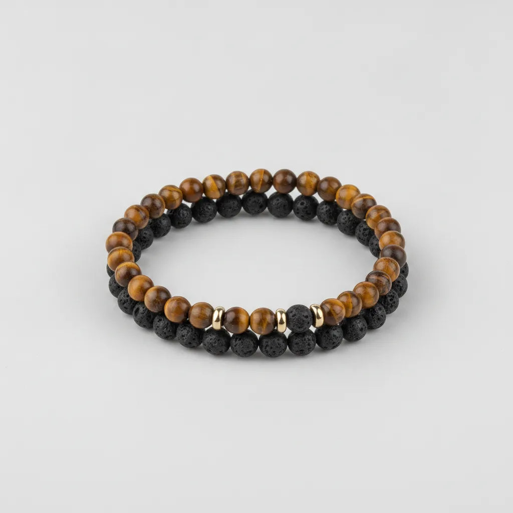 Bracelet Homme "Alpha" Oeil de Tigre & Lave