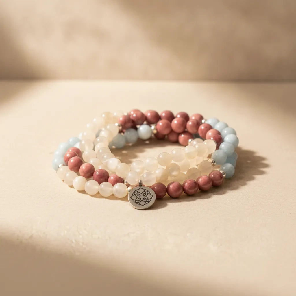 Mâlâ Paix Profonde : Aigue-Marine, Rhodochrosite, Pierre de Lune