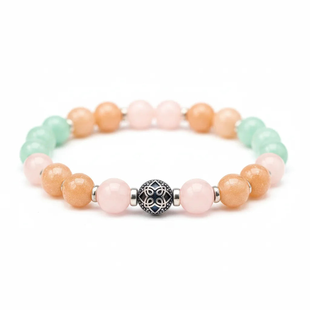 Bracelet Petites Victoires Amazonite, Quartz Rose, Pierre de Soleil