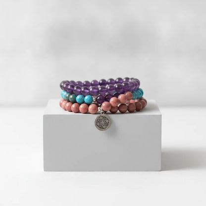 Mâlâ Guérison Émotionnelle : Améthyste, Rhodochrosite, Apatite