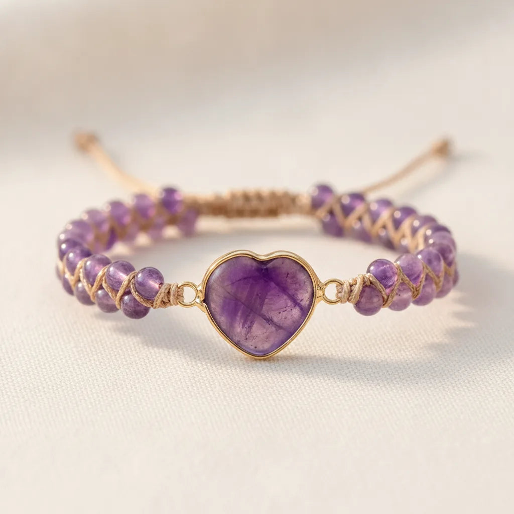 Bracelet Cœur Améthyste : Élégance & Sérénité