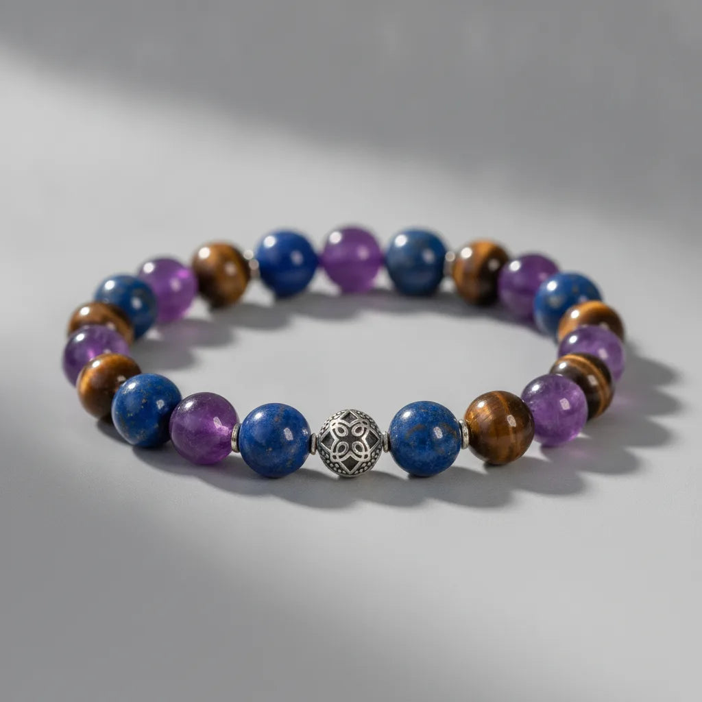 Bracelet Anti-Stress Lapis Lazuli, Quartz Fumé & Améthyste