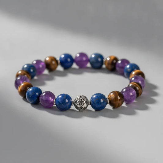 Bracelet Anti-Stress Lapis Lazuli, Quartz Fumé & Améthyste