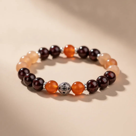 Bracelet Énergies Automne : Pierre de Soleil, Cornaline, Grenat