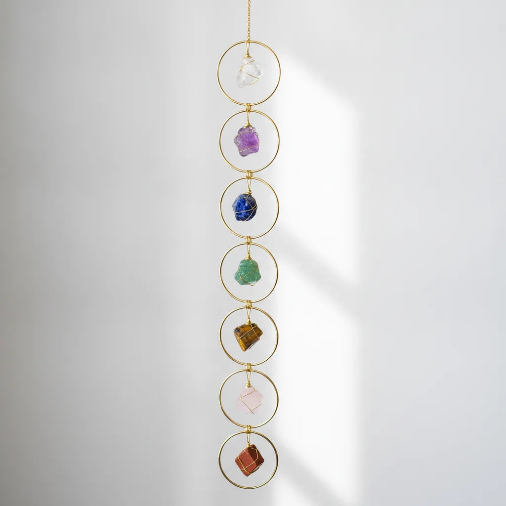 Suspension 7 Chakras Harmonie - Pierres Naturelles & Métal Doré