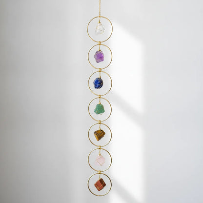 Suspension 7 Chakras Harmonie - Pierres Naturelles & Métal Doré