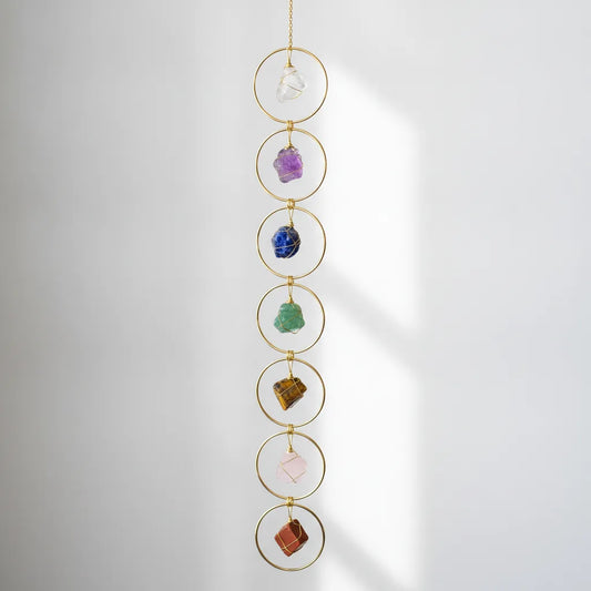 Suspension 7 Chakras Harmonie - Pierres Naturelles & Métal Doré