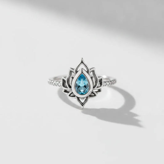 Bague Lotus Renaissance Argent 925 Zircon Bleu