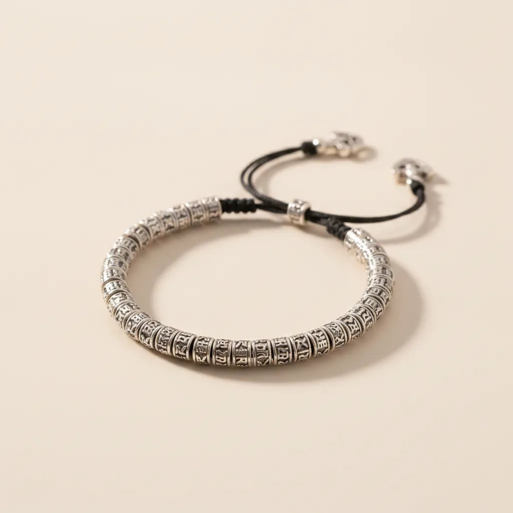 Bracelet Tibétain Cuivre Blanc Mantra Om