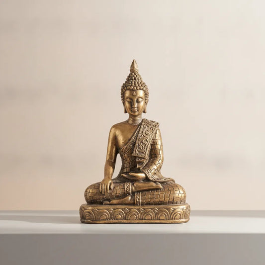 Statue Bouddha Paix Intérieure Résine Brune Dorée 23.5cm