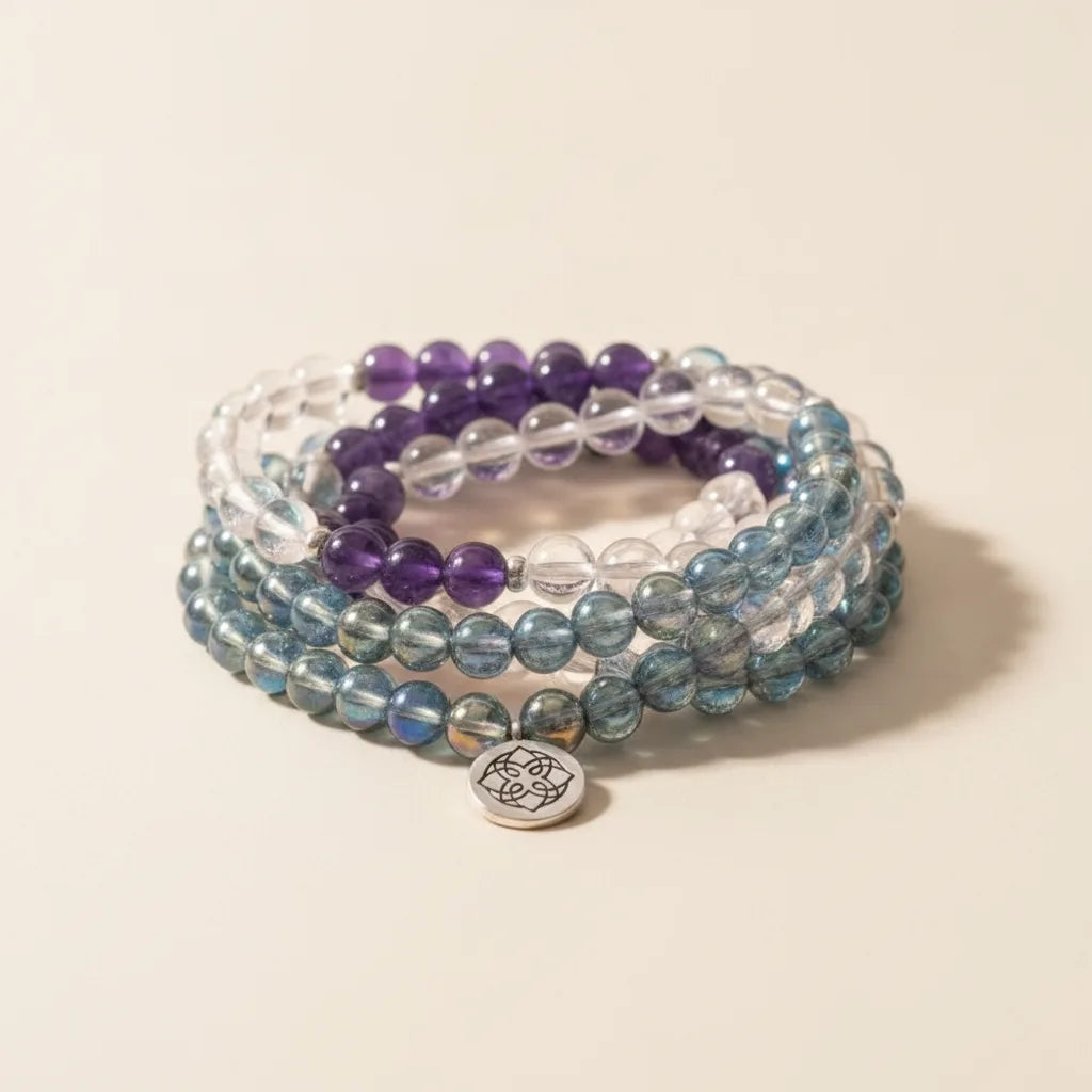 Mâlâ Éveil Spirituel : Quartz Aura, Améthyste, Cristal de Roche