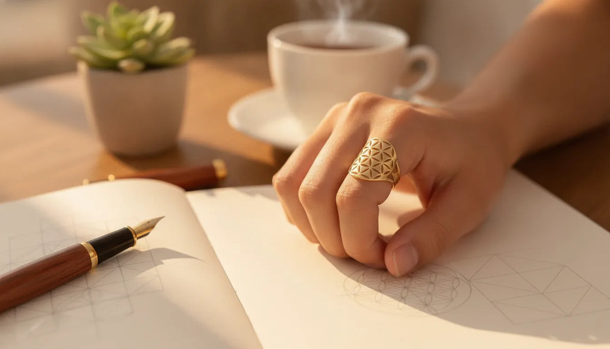 Bague Fleur de Vie Ajustable Dorée ou Argentée