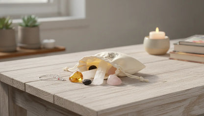 Pochon 3 Pierres Positivité : Soleil, Quartz Rose, Amazonite