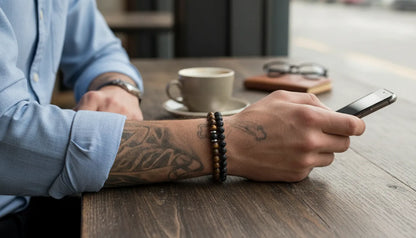 Bracelet Homme "Alpha" Oeil de Tigre & Lave