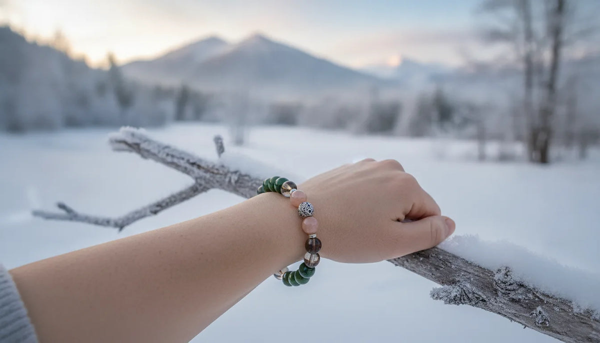 Bracelet Énergies Hivernales Quartz Fumé Jade Pierre de Soleil